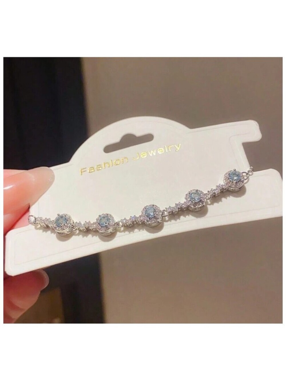 Delicate light blue - Bracelet - Silver - CZs - 7-8"